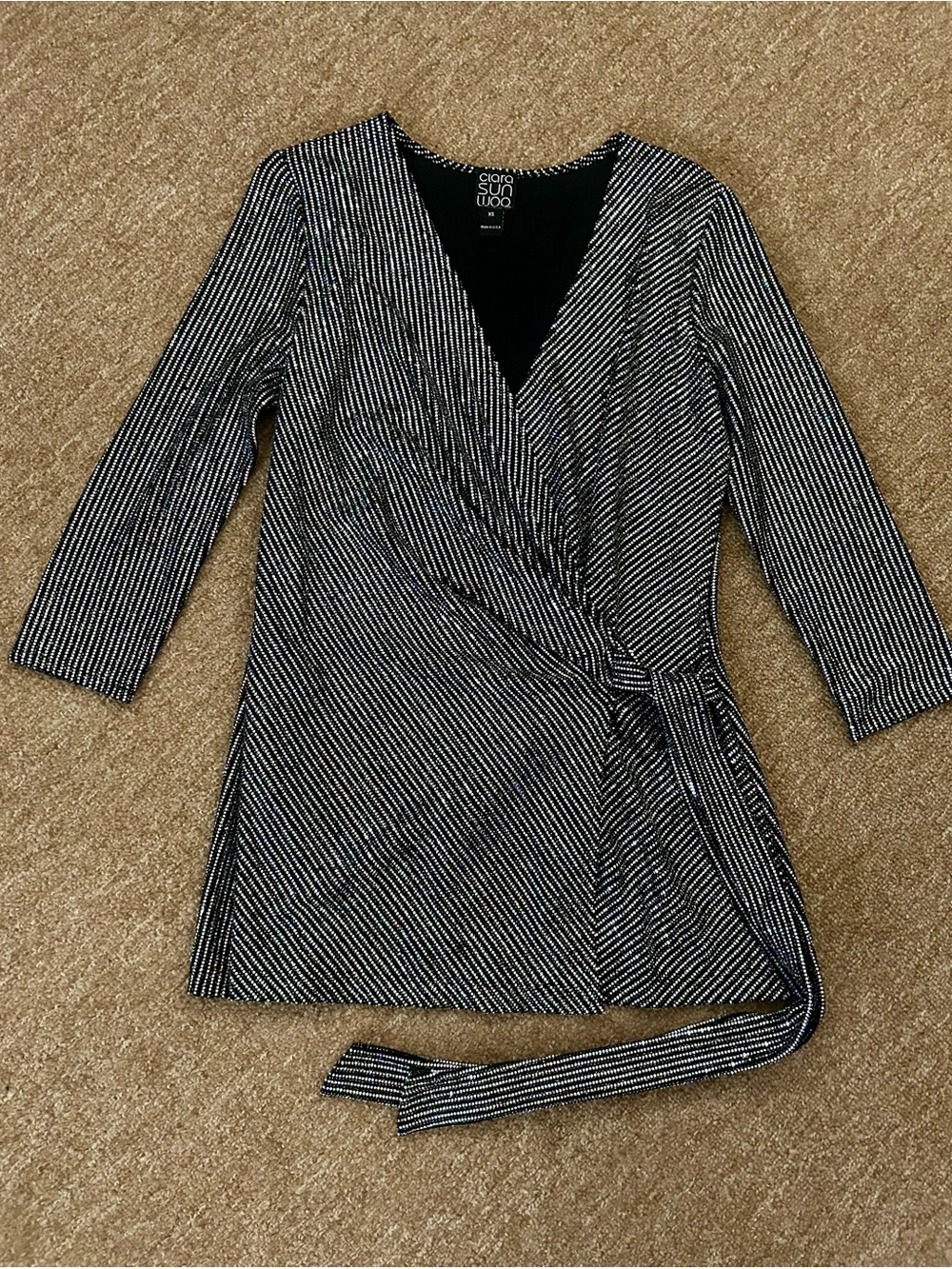 Clara Sun Woo Black & Sequin Wrap top size xs